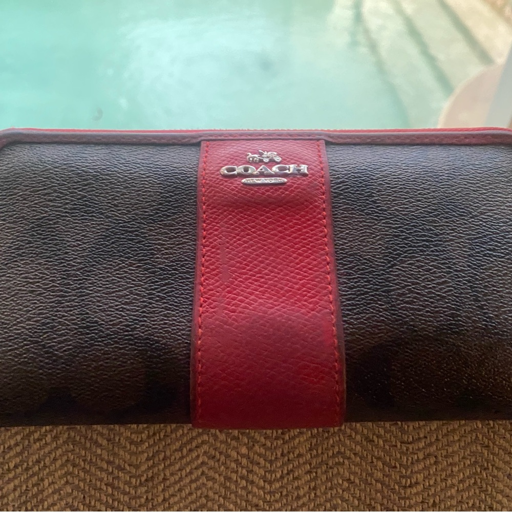 Coach Black and Red Leather Long Wallet